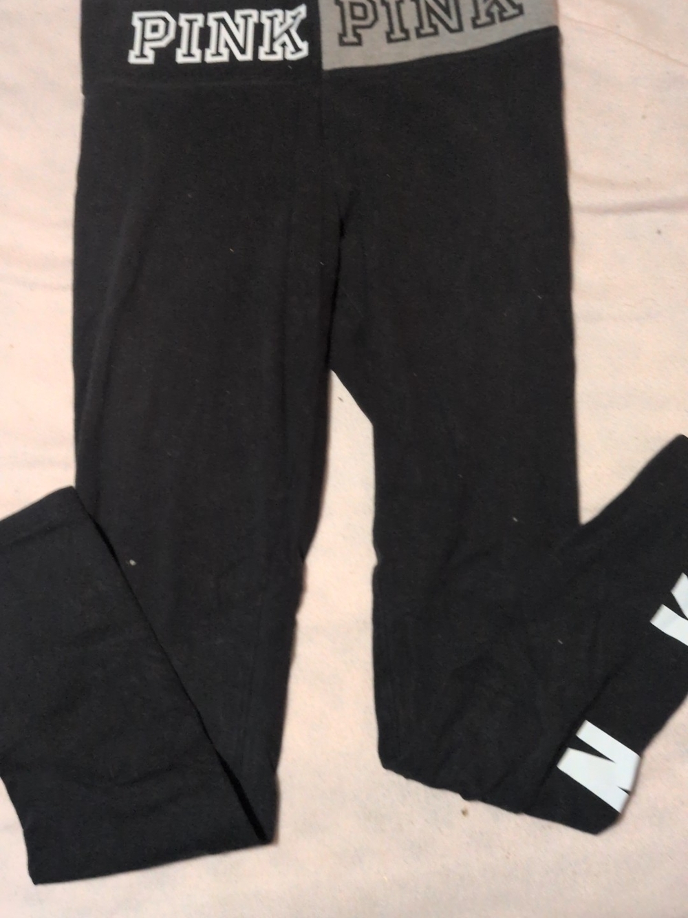 Victoria's Secret PINK Black Leggings with Grey Logo Waistband